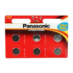 Panasonic CR2025 3V Lithium knapcellebatterier - 6 stk.